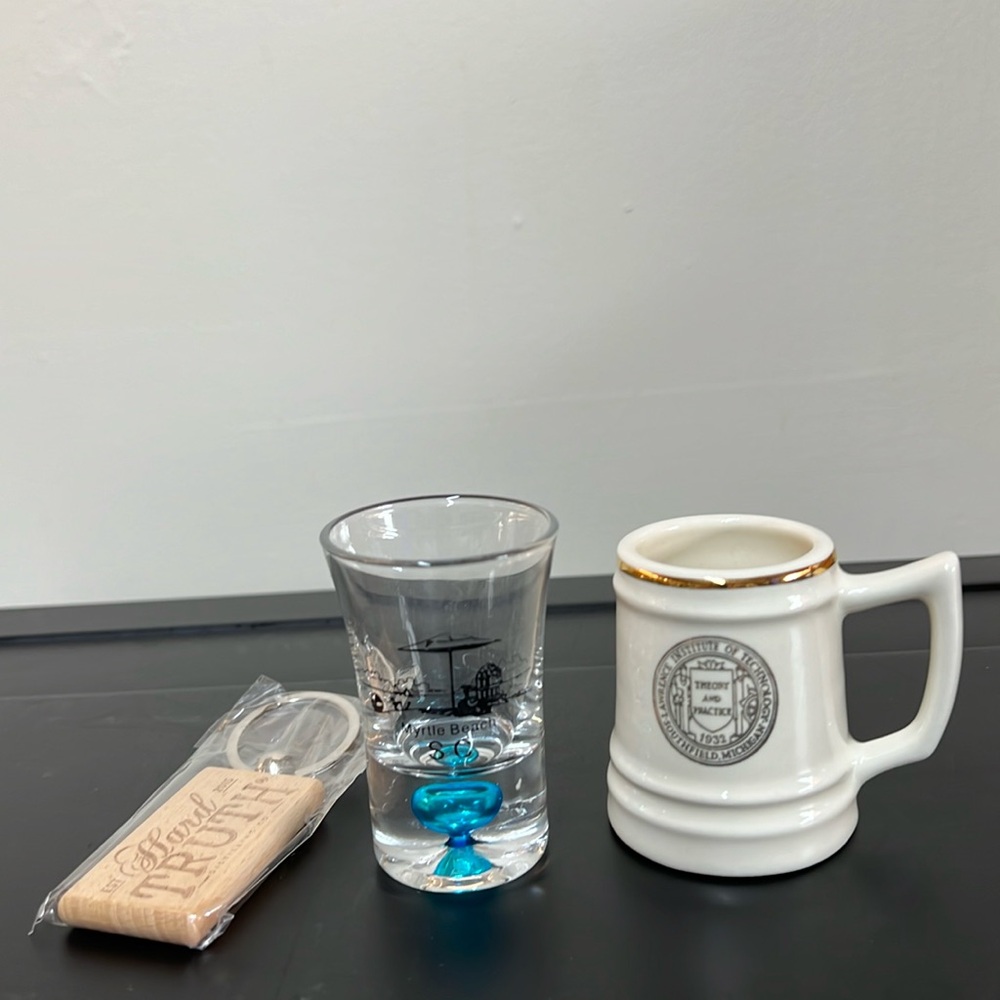 Vintage keychain and shot glasses